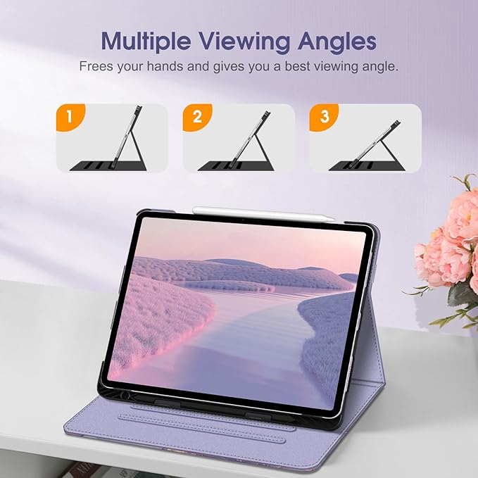 Fintie Folio Case for iPad Air 13-inch M4/M3/M2 (2026/2025/2024), Multi-Angle Viewing Protective Stand Cover with Pencil Holder & Pocket, Auto Sleep/Wake, Lilac Marble