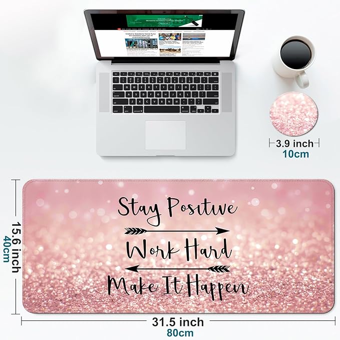 Large Gaming Mouse Pad with Coaster, Desk Matt for Desktop, Desk Pad, Mouse Pads Mat, Stitched Edges Big Extended Mousepad for Computer Keyboard Laptop Office Decor, 31.5'' x15.6''-Pink Words