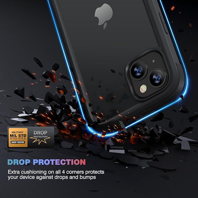 Diaclara Designed for iPhone 14 Case, Full Body Rugged Case with Built-in Touch Sensitive Anti-Scratch Screen Protector, with Camera Lens Protector for iPhone 14 6.1" (Black and Clear)
