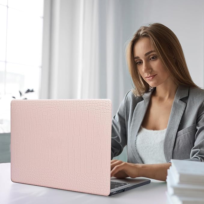 Funut for Crocodile MacBook Air 15 Inch Case M5 M4 M3 M2 2026 2025-2023 A3448 A3241 A3114 A2941, Elegant Luxury Crocodile Leather Plastic Hard Shell Case & Keyboard Cover, Pink