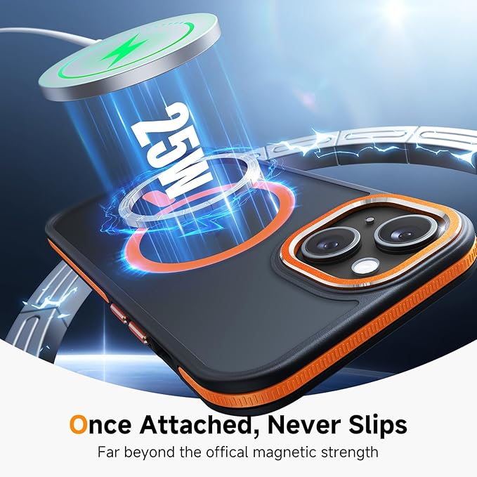 DOMAVER Magnetic 3 in 1 for iPhone 14 Case, [Omni-Directional Protection] with 1x Screen Protector + 1x Camera Cover, [Seamless Work with Magsafe] Protective Silm Case for iPhone 14 Cosmic Orange