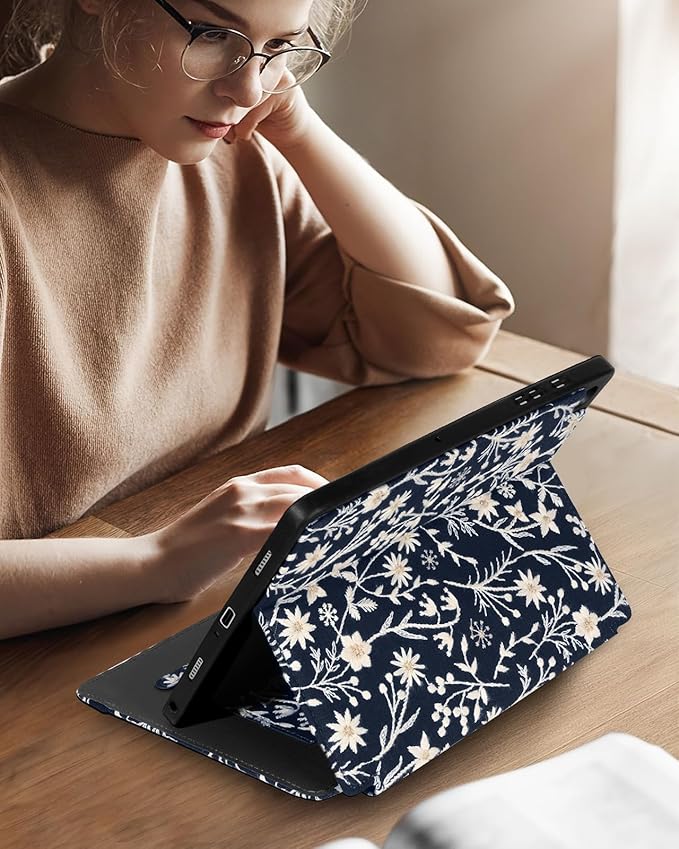 Uppuppy for Samsung Galaxy Tab A9 Plus Case 11'' - for Women Girls Cute Embroidered Folio Stand Cover with Pencil Holder & Card Slot Girly Kawaii Flowers Design Aesthetic Cases for Samsung Tab A9 Plus