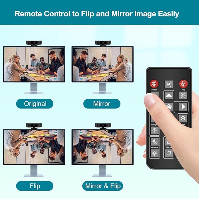 4K Webcam with 5-Level LED Light, 12MP Camera, USB Webcam with Dual Noise-canceling Microphones, PDAF Fast Auto Focus, Remote Control, 360° Rotation, Perfect for Live streaming, Online Meeting