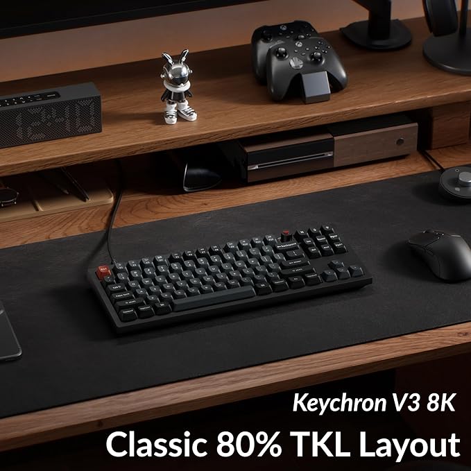 Keychron V3 8K TKL Wired Mechanical Keyboard, 8000 Hz Polling Rate QMK Programmable Knob Hot-Swappable Gaming Keyboard, RGB Backlit, Ergonomic PBT Keycaps for Mac Windows Linux-Tactile Brown Switch