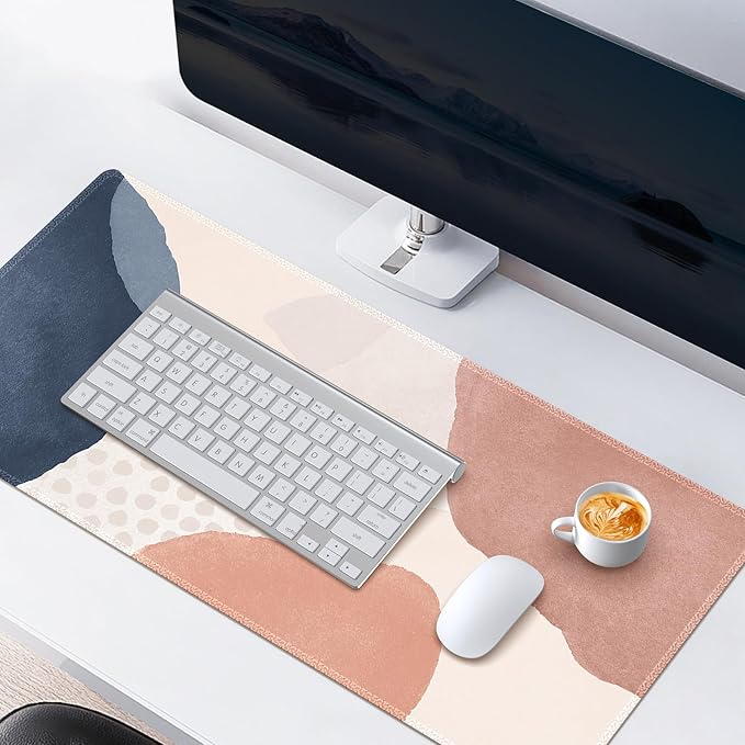 HAOCOO Desk Mat, Computer Desk Pad, Large Mouse Pad for Desk, 35.4" x 15.7" Gaming Mousepad for Desktop with Non-Slip Base, Waterproof Laptop Keyboard Mat for Home Office, Light Pink Boho