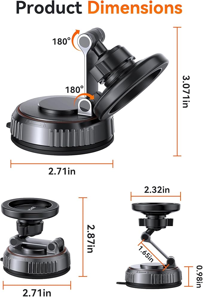 Miracase for MagSafe Car Mount[3600gf Strong Magnet & 89+LBS Suction Base]Vacuum Magnetic Phone Holders for Your Car, 360° Adjustable Dashboard & Windshield Mount with Dash Accents for All Smartphones