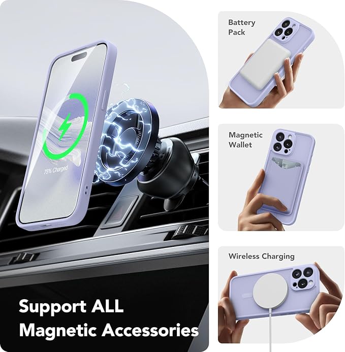 CAPRARO CAPRRO Magnetic for iPhone 13 Pro Max Case, [Compatible with MagSafe] [Full Camera Protection] Shockproof Protective Slim Translucent Matte Phone Case for iPhone 13 Pro Max 6.7'', Lilac