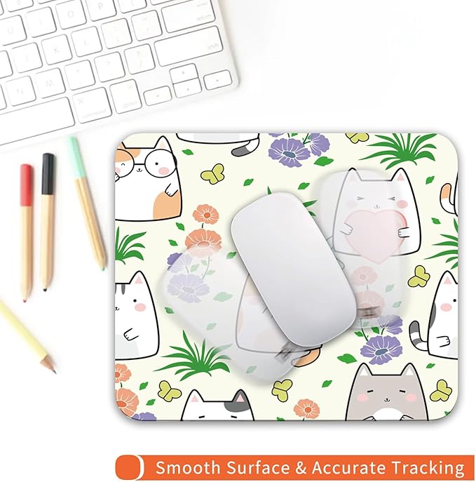 Square Mouse Pad Cute Cat, Personalized Premium-Textured Custom Mouse Mat Design, Washable Mousepad Cloth, Non-Slip Rubber Base Computer Mouse Pads for Wireless Mouse