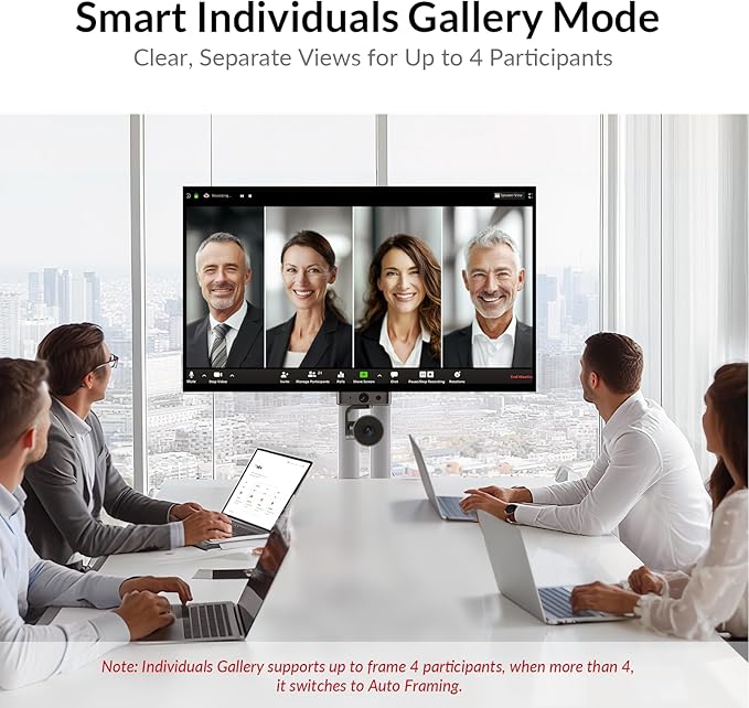 All-in-One Conference System: 4K AI PTZ Webcam with Dual Lens + Wireless USB/Bluetooth Speakerphone, AI Framing & Presenter Tracking, 15x Zoom, 360° Mic, Zoom/Teams/Webex Compatible for Meeting Room