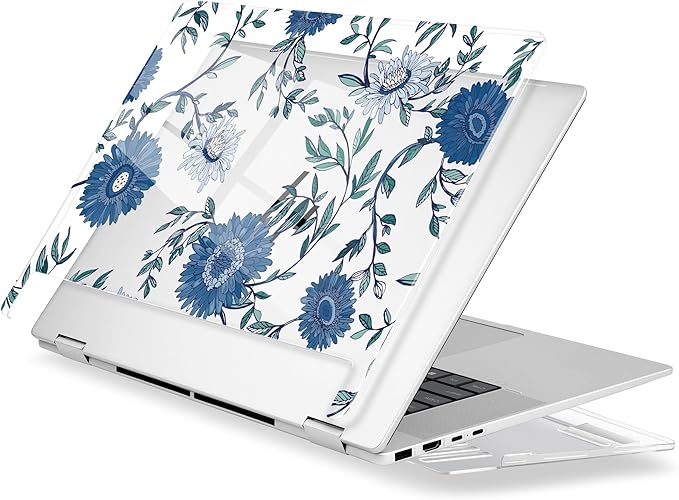 Premium Crystal Clear Case for HP Envy x360 16-inch 2-in-1 Laptop 2024 Release, Creative Patterns Ultra-Slim Lightweight Scratch-Resistant Hard Shell with Professional Protection, Blue Flowers
