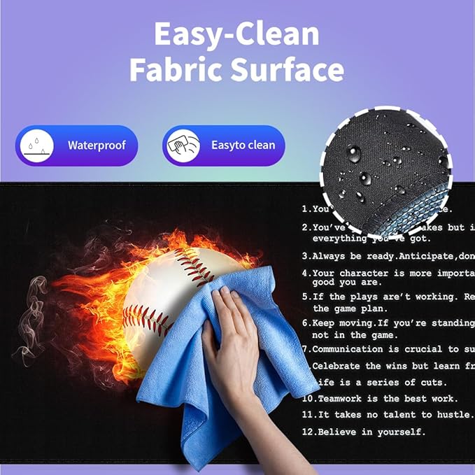 Large Gaming Mouse Pad (31.5" x 15.8")- Fantasy Baseball with Flame Inspirational Quote Wisdom for Success in Life & Sport, Extra XXL Office Accessories, Premium Stitched Anti-Slip Desk Mat