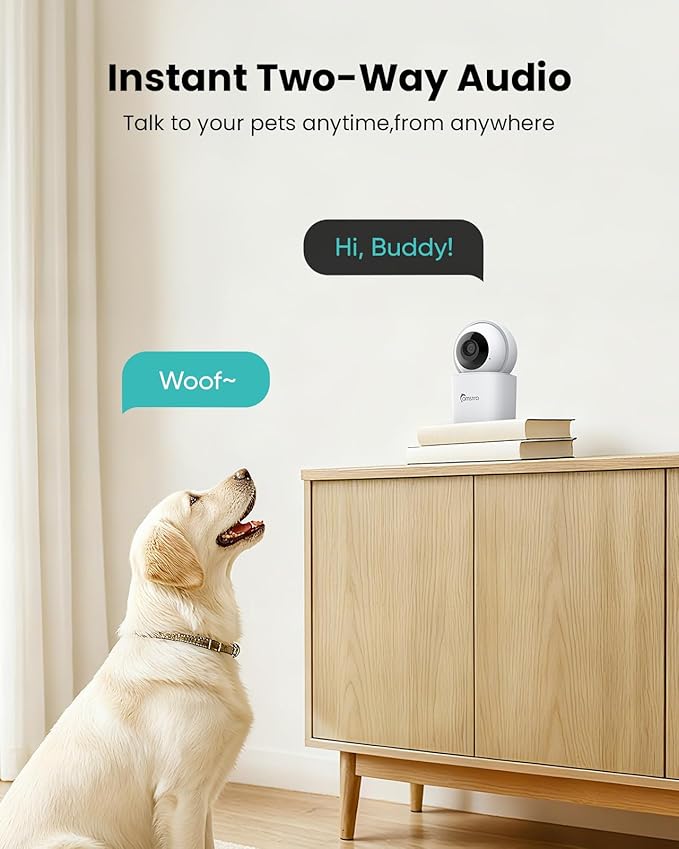 3K Indoor Security Camera 360°PTZ Home Baby/Pet Monitor, Auto Tracking,2.4/5GHz WiFi, AI Motion & Sound Detection,2-Way Audio, Night Vision, SD/Cloud Storage, Works with Alexa, No Monthly Fee
