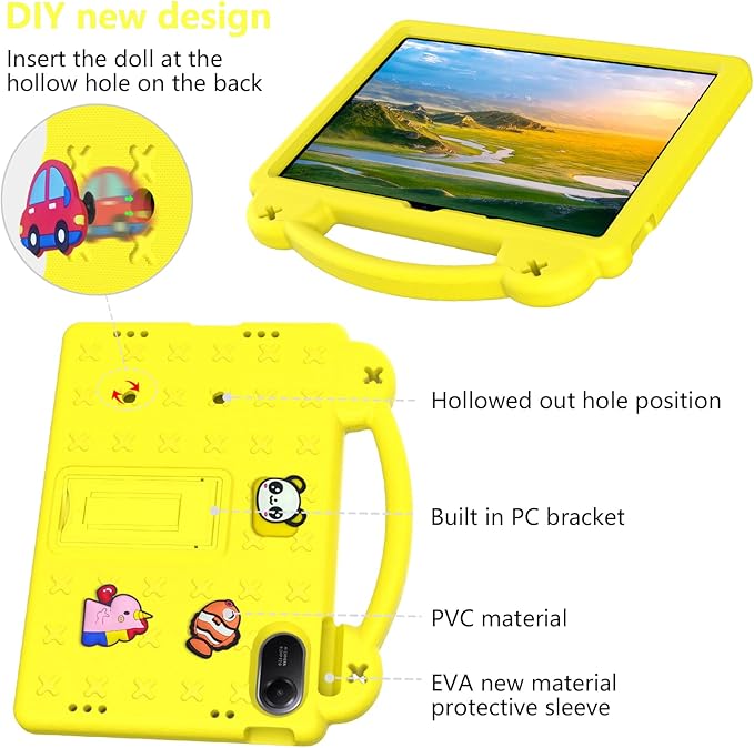AKABEILA Compatible with Xiaomi Redmi Pad 2 2025 11 inch Tablet Case, Kids Friendly Universal Lightweight Shockproof Protective Case with Shoulder Strap & Stand Handle Yellow