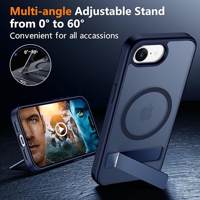 SPIDERCASE Magnetic for iPhone 17e Case for iPhone 16e Case, with [3 Stand Ways] [Military Grade Drop Protection] Invisible Stand Shockproof Slim Case for iPhone 17e/16e 6.1 inch, Blue