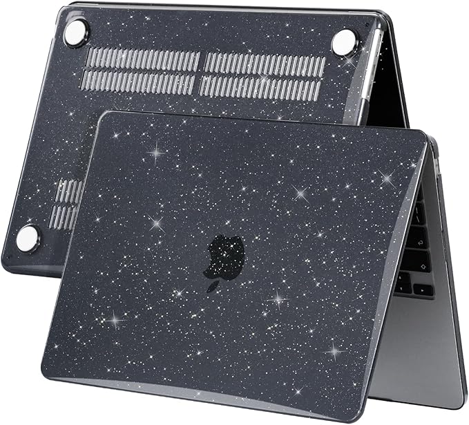 EooCoo Case Compatible with MacBook Air 15 inch M5 2026 2025-2023 Release M4 M3 M2 Model A3448 A3241 A3114 A2941, Plastic Hard Shell Case & Keyboard Cover & Screen Protector, Sparkly Black