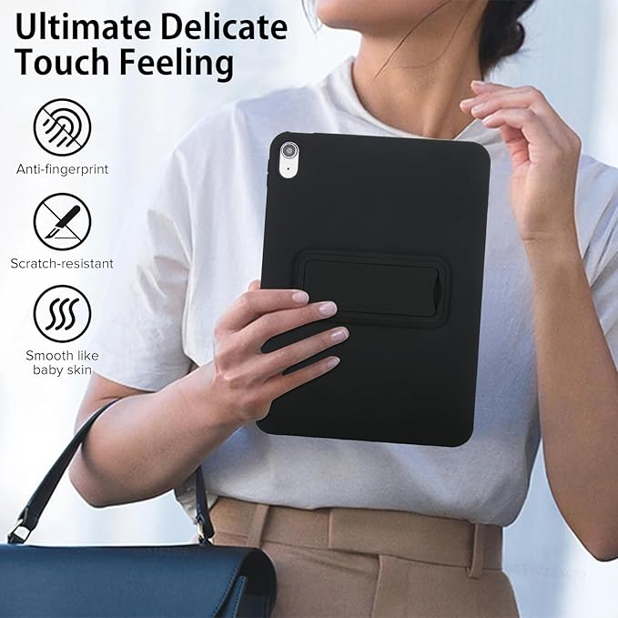 Shockproof Case for iPad 10th/11th Gen, TPU & Hard PC Back Cover with Kickstand Feature Screen & Camera Defense Cleaning Cloth + Stylus Included for iPad 11th 10th Gen, Black