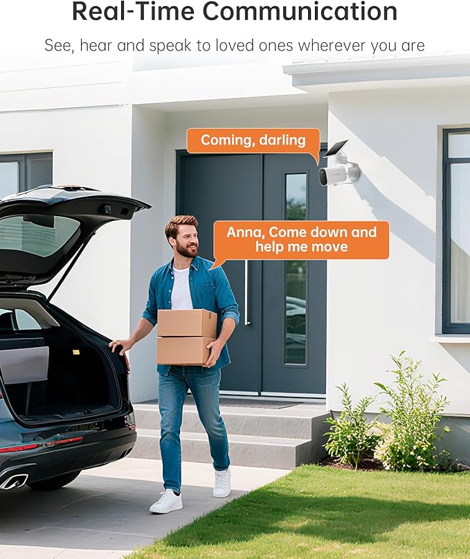 5MP Solar Security Camera Wireless Outdoor, Solar Powered Camera, Battery-Powered with Solar Panel, 11600mAh, Color Night Vision, AI Human/Vehicle Detection, 2.4G WiFi, No Monthly Fee