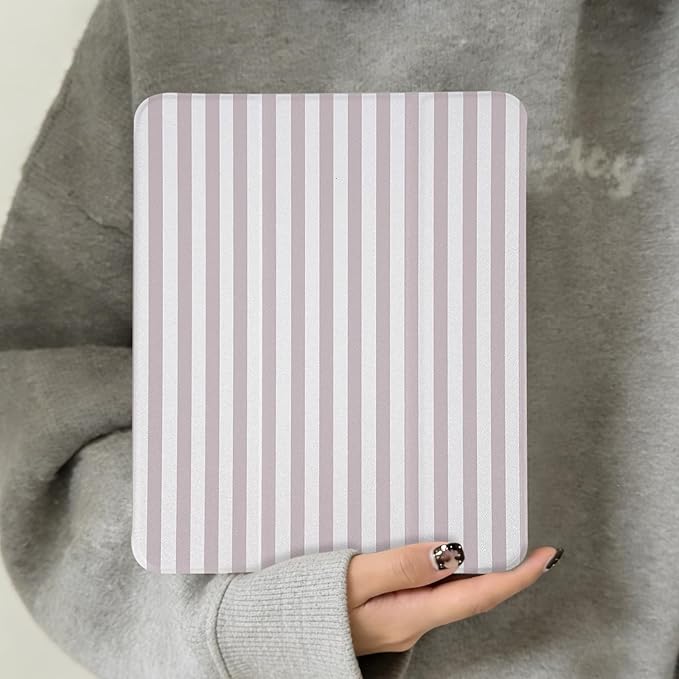 Lovmooful Compatible for iPad Pro 12.9-Inch 2022/2021/2020/2018 (6th/5th/4th/3rd Generation) Case with Pencil Holder Cute Striped with Aesthetic Design Soft TPU Trifold Stand Protective-Apricot