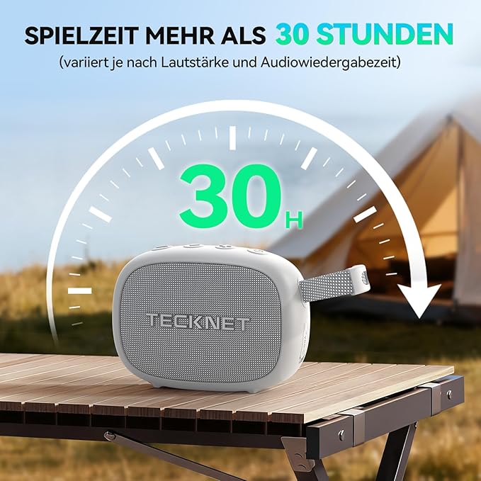 TECKNET Portable Bluetooth Speaker with Deep Bass, IP67 Waterproof Shower Speaker, 30H Playtime, Magnetic Design, TWS Pairing Wireless Speaker for Home & Outdoor,White,New