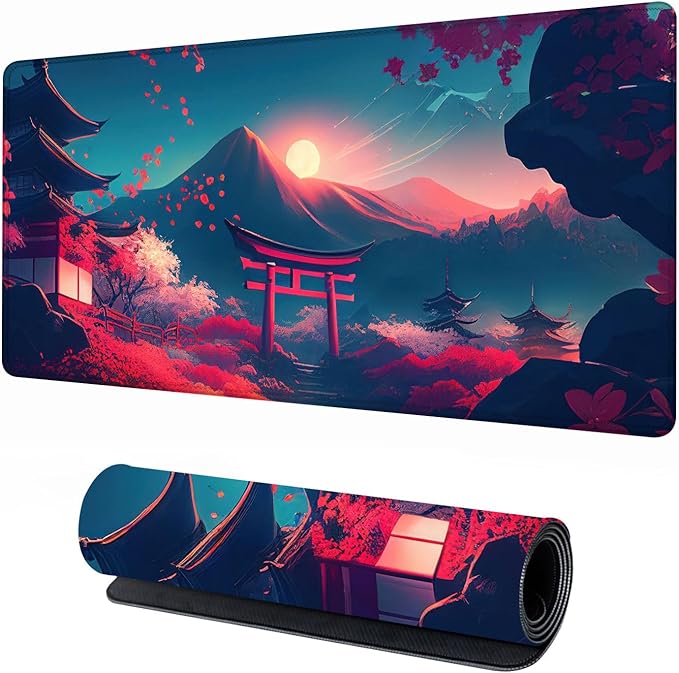 Japanese Mouse Mat, Large Extended Gaming Mouse Pad with Stitched Edges, Non-Slip Waterproof Rubber Base Mouse Pad for Office, Computer, Keyboard, Laptop and Home Desk Pad 31.5 x 15.7 Inch