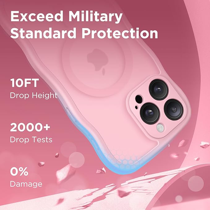 CAPRARO Cute for iPhone 14 Pro Max Case, Compatible with MagSafe, [Curly Wave Edge] [Full Camera Protection] [14 FT Drop Protection] Magnetic Phone Case for 14 Pro Max 6.7 Inch, Peach Pink