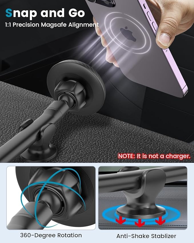 APPS2Car for MagSafe Car Mount Magnetic Phone Holder Upgraded 14-Inch Long Arm Suction Cup Windshield Mount fits iPhone 17 Pro Max Plus 16 15 14 13 12 Mini