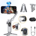 AOCHUAN 3-Axis Phone Gimbal, Gimbal Stabilizer for iPhone w/AI Vision Sensor, Portable for iPhone/Andriod, Phone Stabilizer Built in Fill Light Perfect for TikTok YouTube-Smart XPro AI Grey