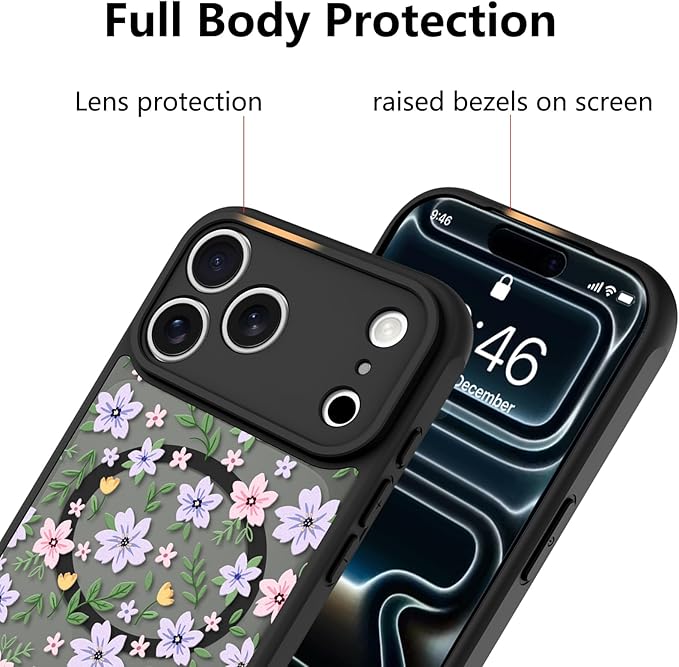 KANGHAR Case Compatible with iPhone 17 Pro Max Florals Garden Pattern [Compatible with Magsafe] Cute Flowers Protective Magnetic Case for Girls Women Men
