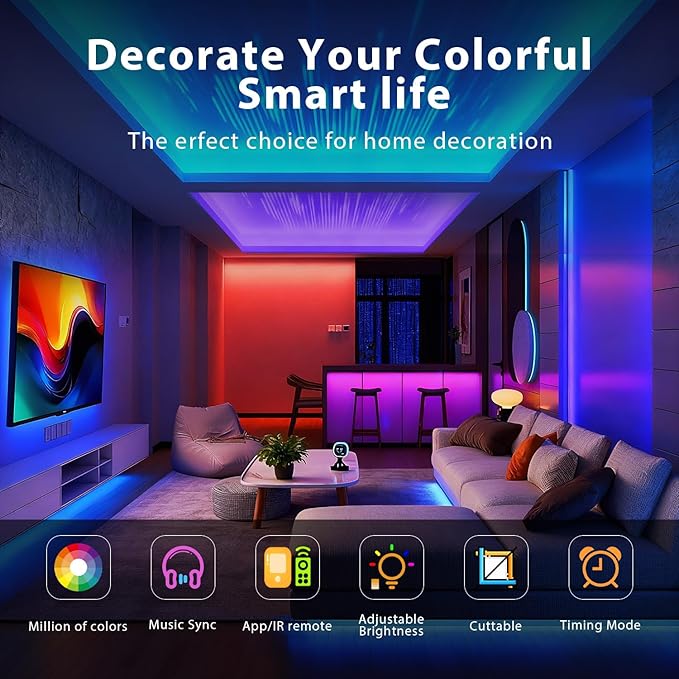 DAYBETTER Led Strip Lights 400 ft (4 Rolls of 100 ft) Smart Led Light Strips with Remote and App Control, RGB Music Sync Color Changing Led Lights for Bedroom, Kitchen, Party, Home Decor