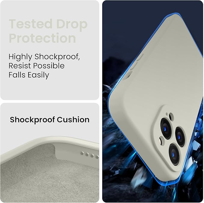 FireNova for iPhone 14 Pro Case, Silicone Upgraded [Camera Protection] Phone Case with [2 Screen Protectors], Soft Anti-Scratch Microfiber Lining Inside, 6.1 inch, Stone