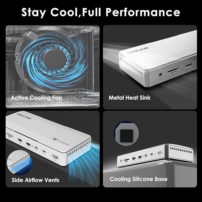 WAVLINK Intel Certified Thunderbolt 5 Docking Station: TB5 Dock with 120Gbps Max Transfer, Thunderbolt 5 hub with 140W Max Charging, 4X USB-A 3.2 Gen 2, Cooling System, 8K Display for TBT 5/4 Laptops