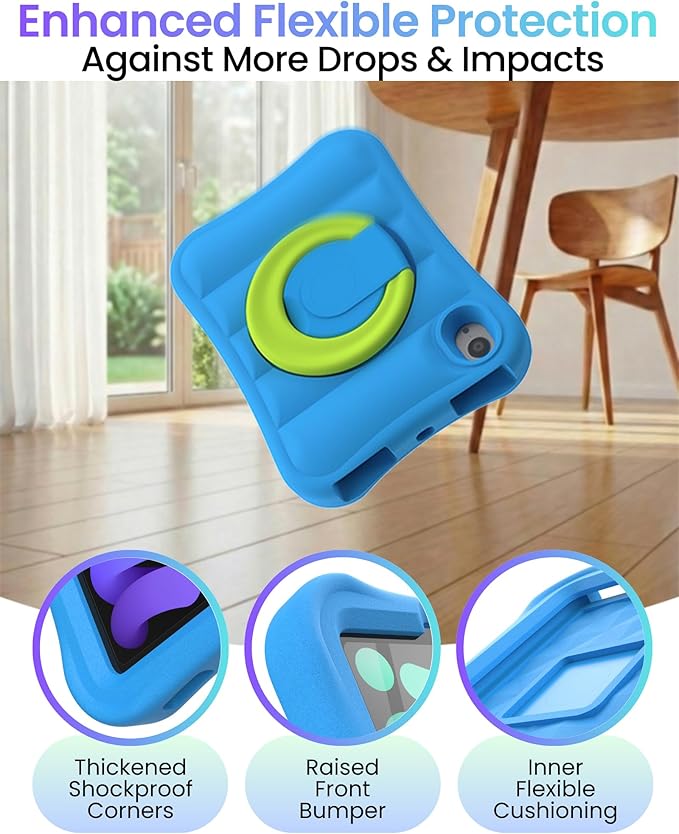 Kids Case for iPad mini 7 (A17 Pro) 2024 / Mini 6th Gen 2021 8.3 inch – Lightweight Flexible Shockproof Rotating Stand Handle Rugged Cover for iPad mini 7th 6 Generation Girls Boys, Blue Green
