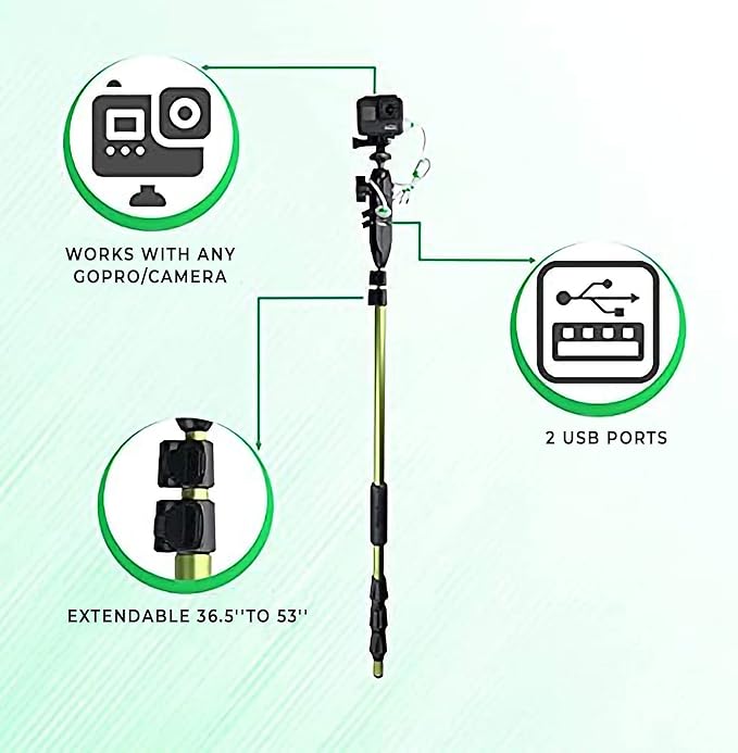 YOLOtek Veteran Owned - PS53 SuperBundle - GoPro Boat Mount & Constant Power - Go Pro Camera Bass Boat Accessories - for All Action Camera - Fishing Camera Power Pole (SuperBundle)