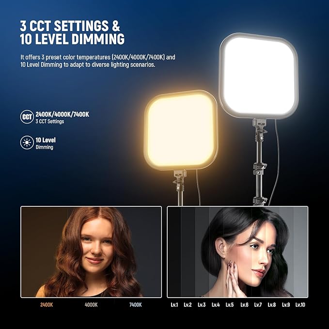 NEEWER BASICS15W 10.8" LED Video Light Panel Lighting Kit with 63" Tripod Stand/Phone Holder,Edge Lit Bi Color Dimmable Full Screen Light 816lux CRI95+ for Photography Filming Recording Streaming,L220