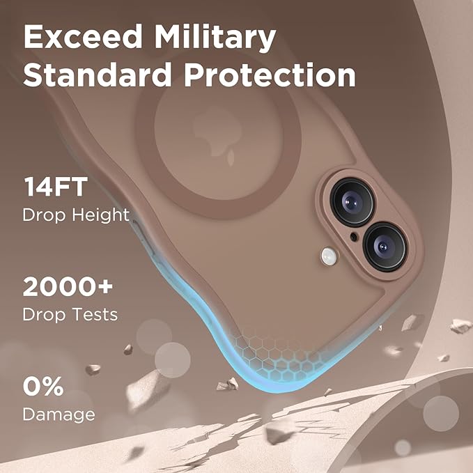 CAPRARO Magnetic for iPhone 17 Case for Women Girls, Upgraded [Full Camera Protection] [Compatible with MagSafe] Cute Wave Translucent Matte Phone Case for iPhone 17, Brown