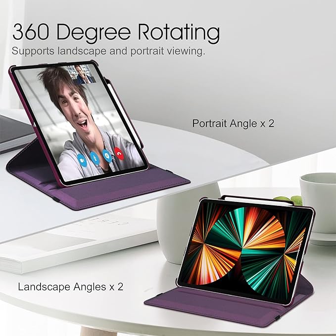 Fintie Rotating Case for iPad Pro 12.9-inch 6th Generation 2022-360 Degree Swiveling Protective Cover with Pencil Holder, Auto Sleep/Wake, Also Fit iPad Pro 12.9" 5th/4th/3rd Gen, Purple