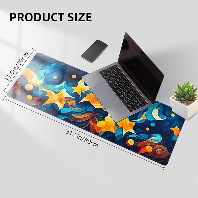 Hopipad Starry Night Large Gaming Mouse Pad for Desk, Desk Mat with Seamed Edges, Waterproof Desk Pad, Non-Slip Rubber Base, 31.5x11.8 Inch Keyboard Pad Computer Mat, Big XL Mousepad