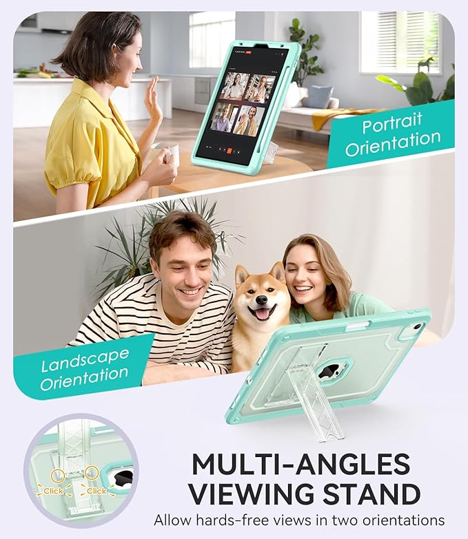 ZoneFoker Case for iPad Air 5th/ 4th Generation Case (2022/2020) 10.9'', for iPad Pro 11 Inch (4th/3rd/2nd/1st Gen), Hard Sturdy Slim Cover for iPad Air 5 4 th with Pencil Holder/Stand, Light Green