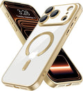 Hython Magnetic Clear for iPhone 17 Pro Max Case with Camera Lens Protector [Compatible with MagSafe] Plating Edge Slim Soft TPU Cover Protective Phone Case for iPhone 17 Pro Max 6.9", Matte Gold