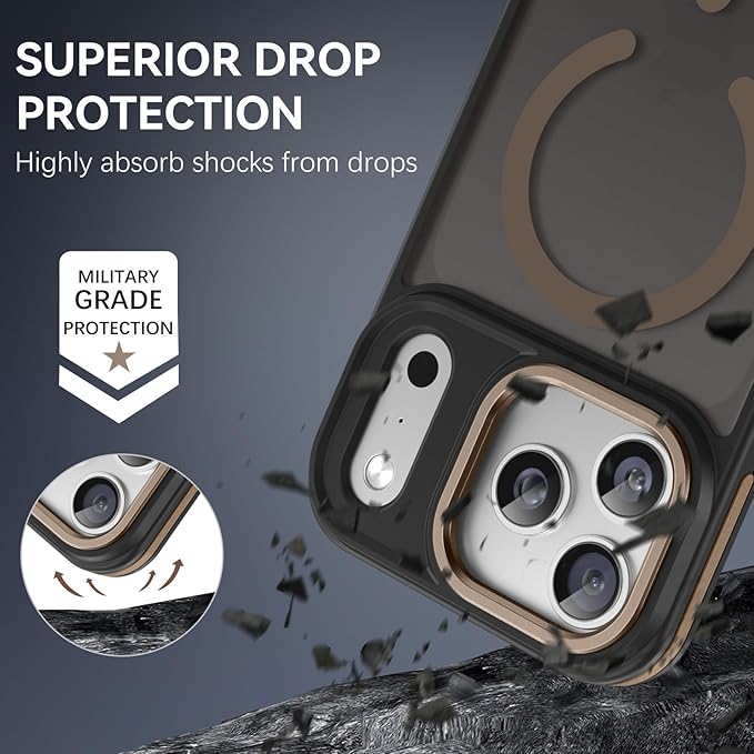 YINLAI Case for iPhone 17 Pro Max, Magnetic [Compatible with Magsafe] Supports Wireless Charging Slim Translucent Matte Women Men Shockproof Protective Back Phone Cover 6.9 Inch, Black/Desert Titanium
