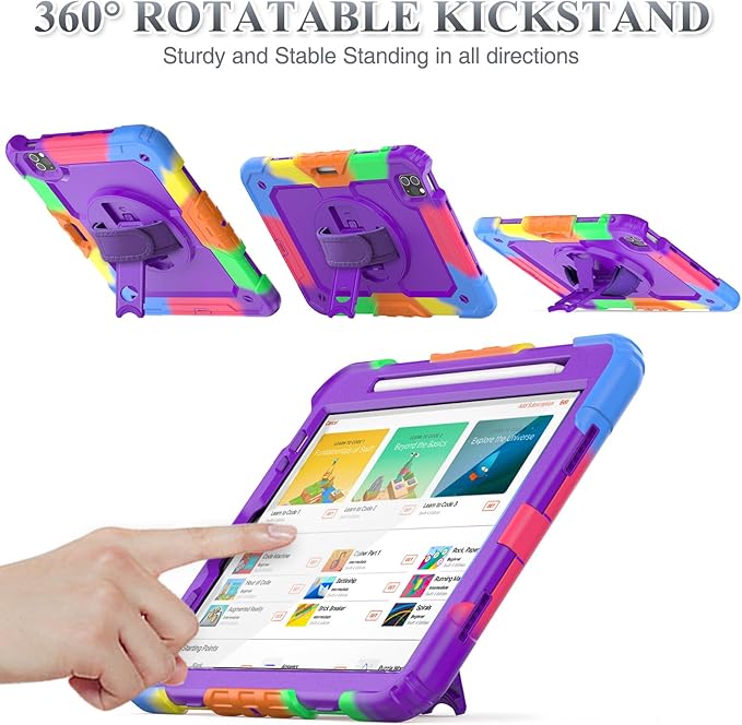 SEYMAC stock Case for iPad Mini 7 (A17 Pro)2024/ Mini 6 8.3'' with Screen Protector Pencil Holder [360 Rotating Hand Strap] &Stand, Drop-Proof Case for iPad Mini 7th/6th Generation 8.3"Purple+Colorful