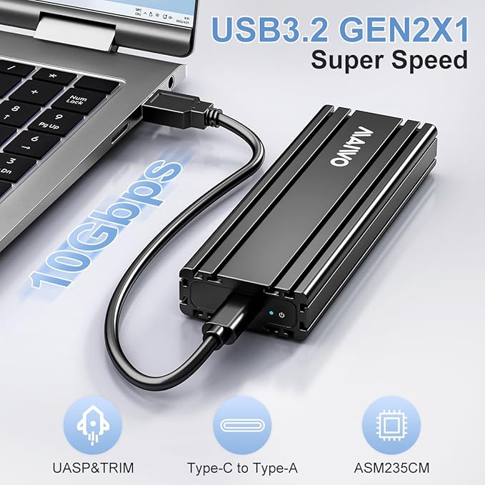 MAIWO M.2 SATA SSD Enclosure, USB3.2 Gen2X1 Type-C to SATA NGFF Based M.2 Solid State Drive Adapter Reader, Support B Key B+M Key, Aluminum (K1686S)