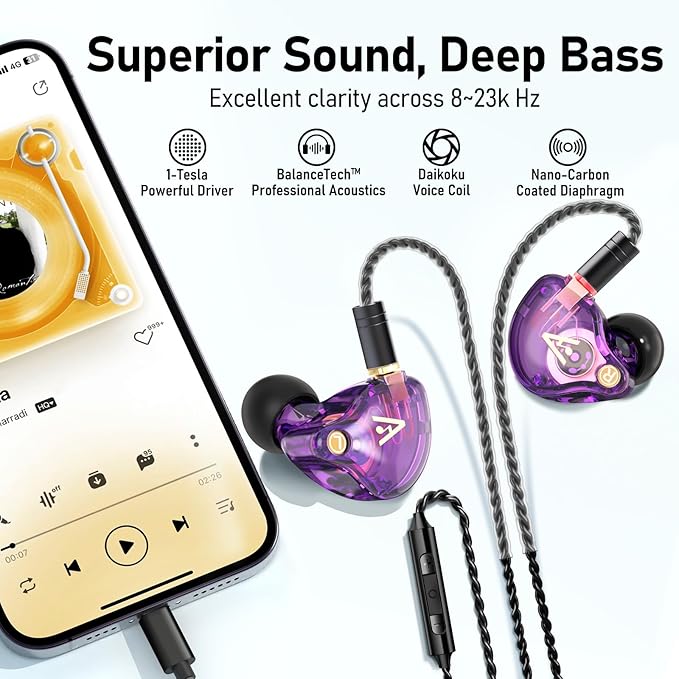 Vibes 202ML Wired Earbuds - HiFi in Ear Headphones for iPhone 5–14, Noise Isolating Ear Buds w/ Mic - Clear Sound, Deep Bass, Comfort-Fit Earphones - MMCX–LTN, Silver Plated Cord, Carrying Case
