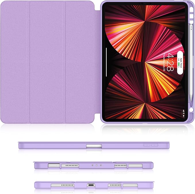Soke for iPad Pro 11 Case (M2) 2022/2021/2020 with Pencil Holder - [Full Body Protection + Apple Pencil Charging + Auto Wake/Sleep], Soft TPU Back Cover for 2022 iPad Pro 11 inch(Lilac)