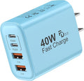 40W USB C Charger Block, 4-Port Fast Charging Block (2 USB-C + 2 USB-A), Compact Multi-Device Wall Plug Adapter for iPhone 17,16,15,14,13, Pro Max, Samsung Galaxy S24/S23/, Travel & Home (Blue 1Pack)