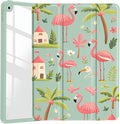 JOYLAND Forest Flamingo Case for iPad Air 11 Inch M3(2025)/ M2(2024),iPad Air 5th(2022)/ 4th (2020) Gen 10.9 Inch,Girly Clear Acrylic Hard Back Green Case with Pencil Holder Trifold Stand Tablet Cover