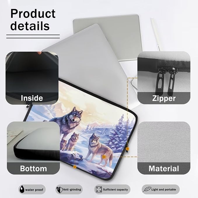 Cool Wolf Laptop Sleeve for Women 15 inch Lap Top Case Portable Laptop Accessories with Versatile Uses Computer Sleeve Laptop Pouch Ideal Gifts for Holidays Purple, 240703BZ1403012