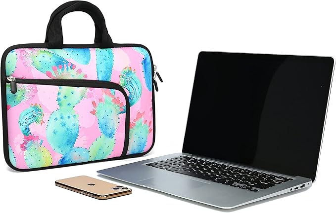 14 15 15.4 15.6 inch Laptop Handle Bag Computer Protect Case Pouch Holder Notebook Sleeve Neoprene Cover Soft Carrying Case with Extra Pockets for Dell Lenovo HP Chromebook (Colorful Cactus)