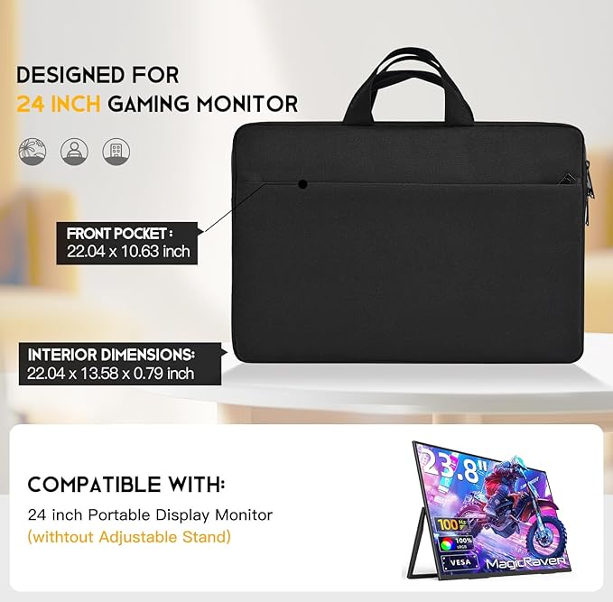 Portable Monitor Sleeve 23.8 24 Inch, Padded Protective Shockproof Carrying Case Bag for Most 24 inch Portable Monitor(W/t Adjustable Stand) Display Cover with Handle Pocket