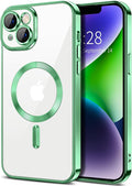 Hython Magnetic Clear for iPhone 14 Plus Case with Camera Lens Protector [Compatible with MagSafe] Luxury Plating Edge Slim Soft TPU Cover Protective Phone Case for iPhone 14 Plus 6.7", Light Green